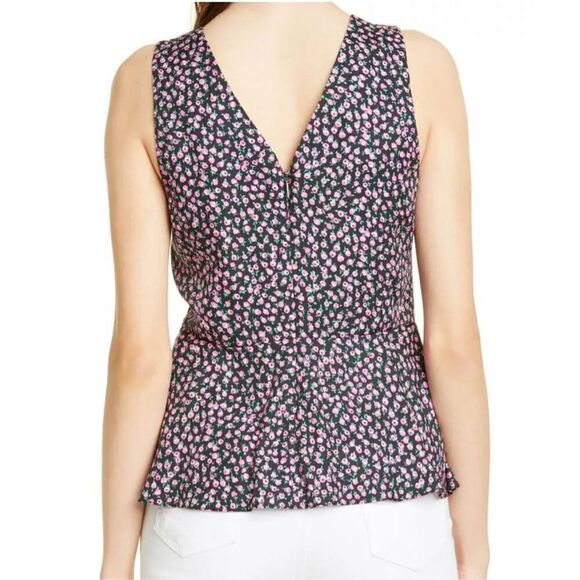 NWT REBECCA TAYLOR Sleeveless Wild Rose Black Pink V-Neck Silk Blouse Tank Size - Picture 3 of 8